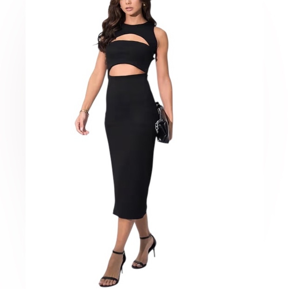 Zara Black Cut-Out Maxi Dress LBD Large NWT